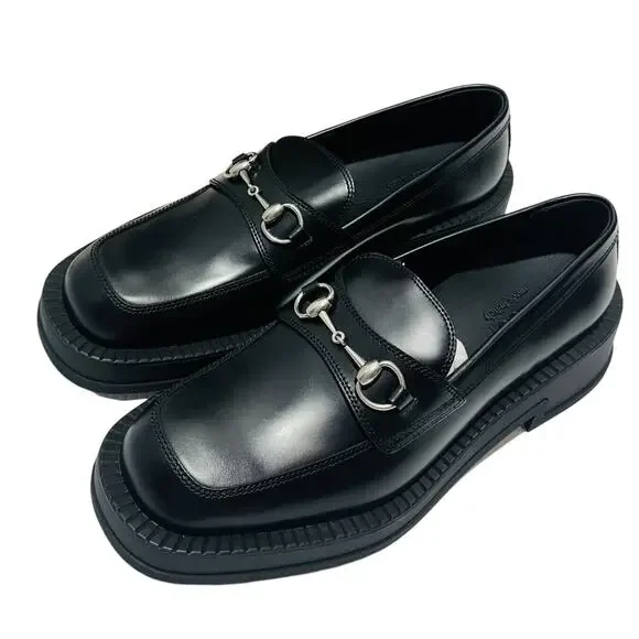 Gucci Horsebit Chunky Loafers Lug Sole Black Leather Shoes G 9/ US 9.5 NIB $990 - Picture 13 of 13
